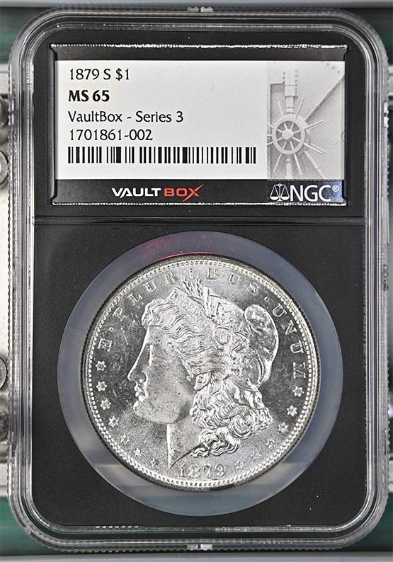 1879-S $1 Morgan Silver Dollar NGC MS65 Vaultbox Series 3 Front