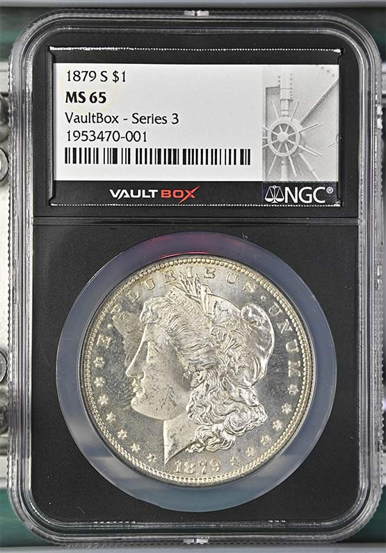 1879-S $1 Morgan Silver Dollar NGC MS65 Vaultbox Series 3 Front