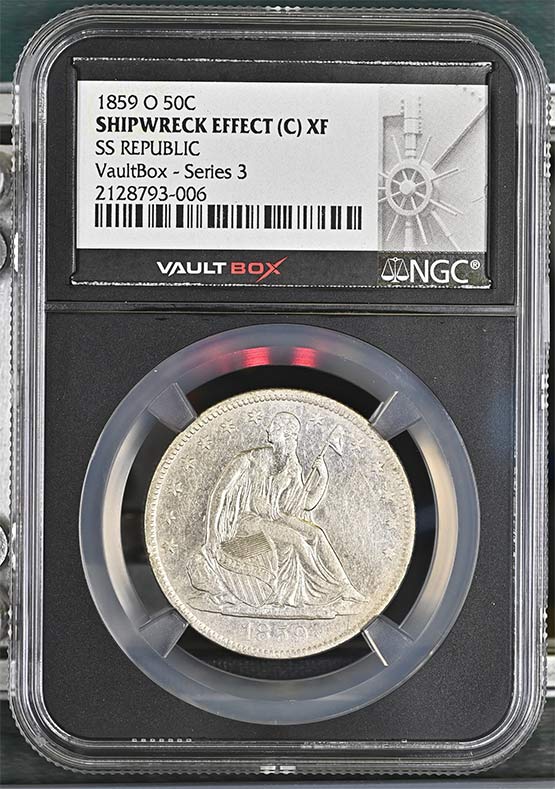 1859-O SS Republic Seated Liberty Half Dollar NGC Shipwreck Effect (C) XF Vaultbox Series 3 Front