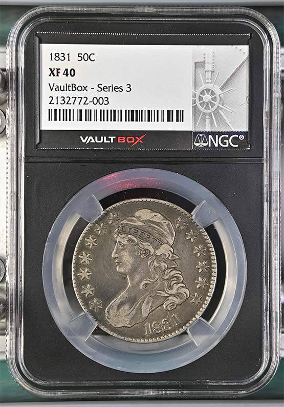 1831 Capped Bust Lettered Edge Half Dollar NGC XF40 Vaultbox Series 3 Front