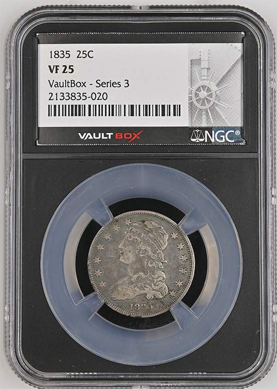 1835 Capped Bust Quarter NGC VF25 Vaultbox Series 3 Front