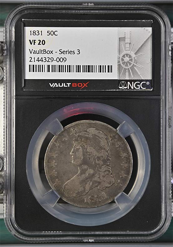 1831 Capped Bust Lettered Edge Half Dollar NGC VF20 Vaultbox Series 3 Front