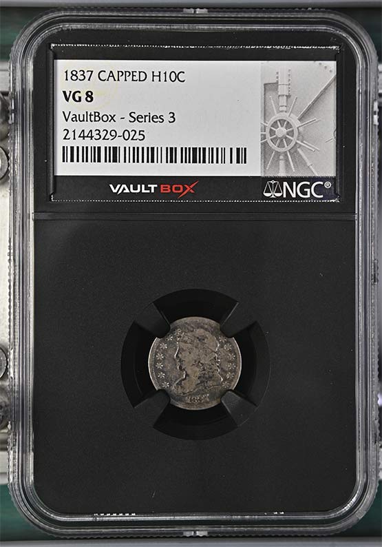 1837 Capped Bust Half Dime NGC VG8 Vaultbox Series 3 Front