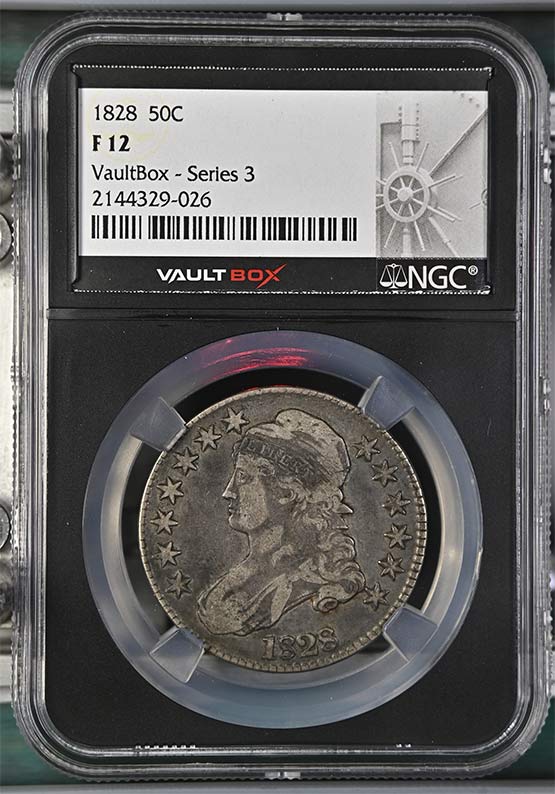 1828 Capped Bust Lettered Edge Half Dollar NGC F12 Vaultbox Series 3 Front