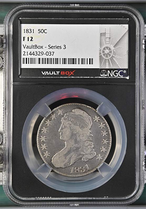 1831 Capped Bust Lettered Edge Half Dollar NGC F12 Vaultbox Series 3 Front
