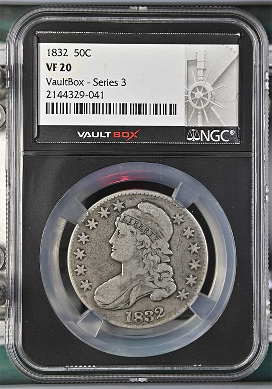 1832 Capped Bust Lettered Edge Half Dollar NGC VF20 Vaultbox Series 3 Front