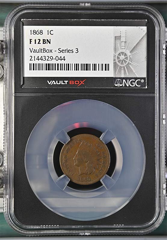 1868 Indian Head Cent NGC F12BN Vaultbox Series 3 Front