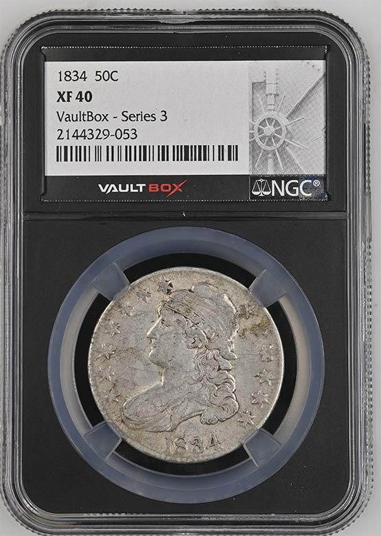 1834 Capped Bust Lettered Edge Half Dollar NGC XF40 Vaultbox Series 3 Front