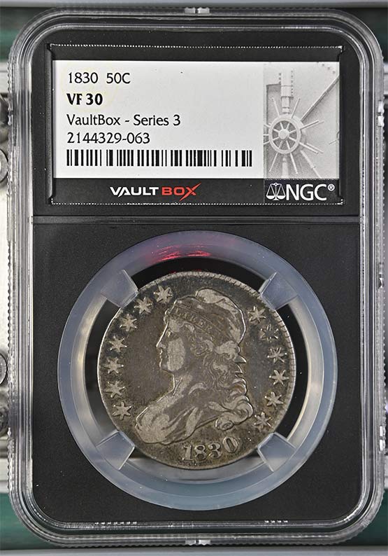 1830 Capped Bust Lettered Edge Half Dollar NGC VF30 Vaultbox Series 3 Front