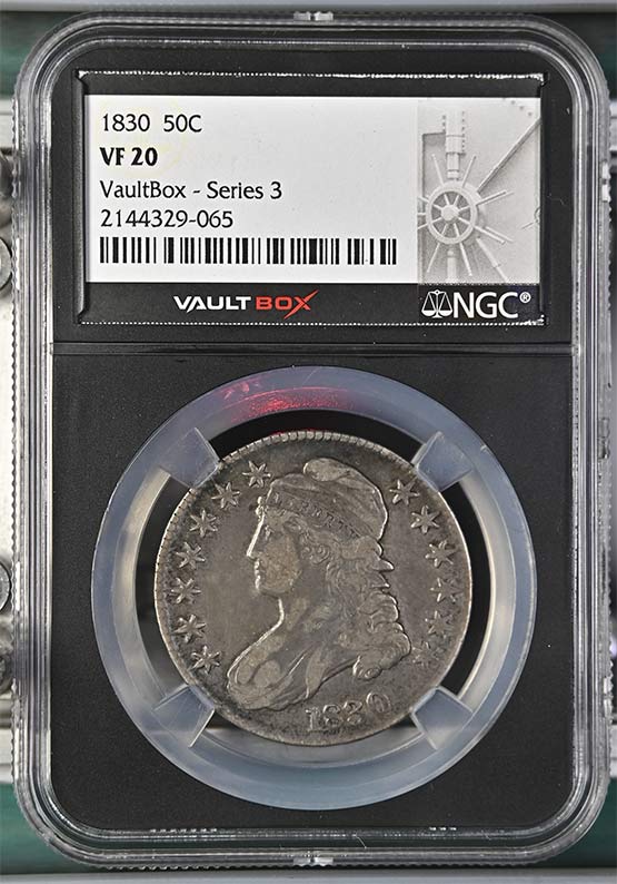 1830 Capped Bust Lettered Edge Half Dollar NGC VF20 Vaultbox Series 3 Front