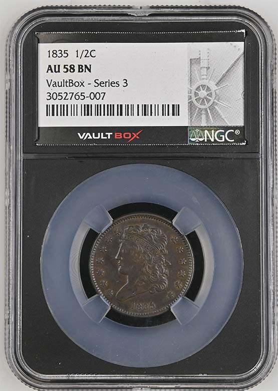 1835 Classic Head Half Cent NGC AU58BN Vaultbox Series 3 Front