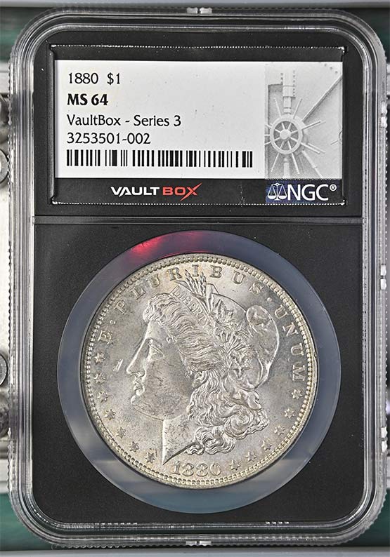 1880 $1 Morgan Silver Dollar NGC MS64 Vaultbox Series 3 Front