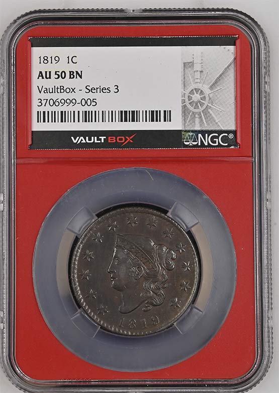 1819 Classic Head Large Cent NGC AU50BN Vaultbox Series 3 Front