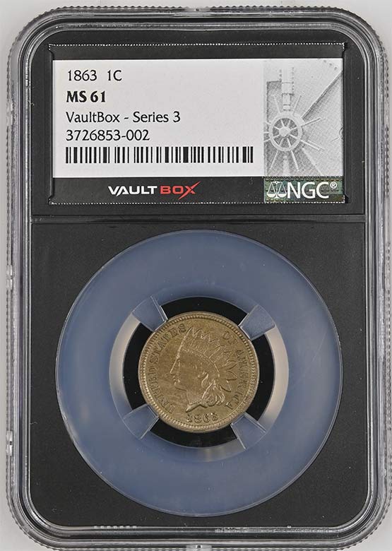 1863 Copper Nickel Indian Head Cent NGC MS61 Vaultbox Series 3 Front
