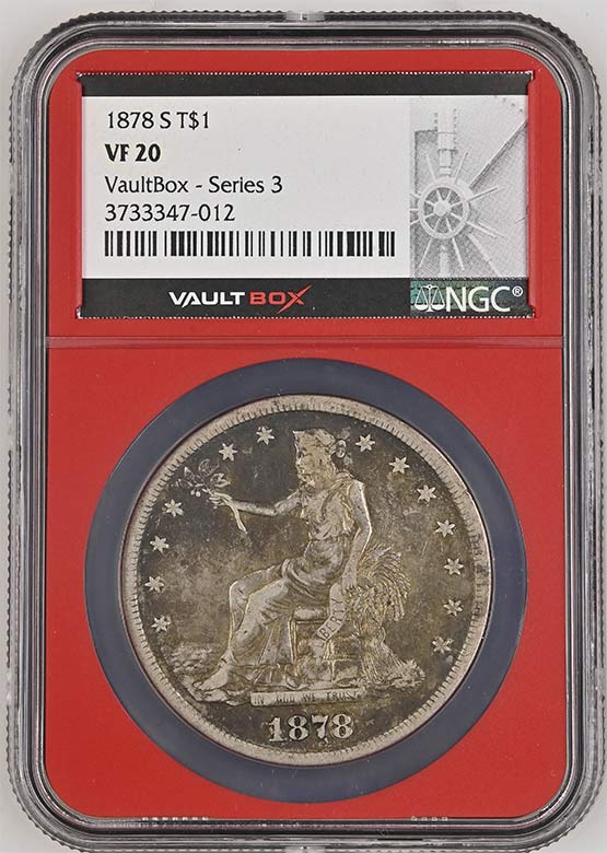 1878-S Seated Liberty Trade Dollar NGC VF20 Vaultbox Series 3 Front