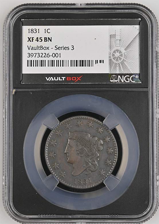 1831 Classic Head Large Cent NGC XF45BN Vaultbox Series 3 Front