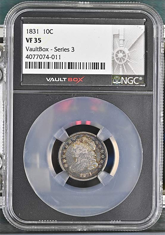 1831 Capped Bust Dime NGC VF35 Vaultbox Series 3 Front