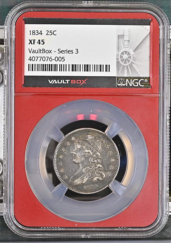 1834 Capped Bust Quarter NGC XF45 Vaultbox Series 3 Front