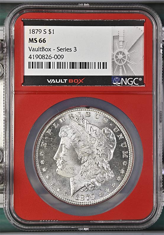 1879-S $1 Morgan Silver Dollar NGC MS66 Vaultbox Series 3 Front