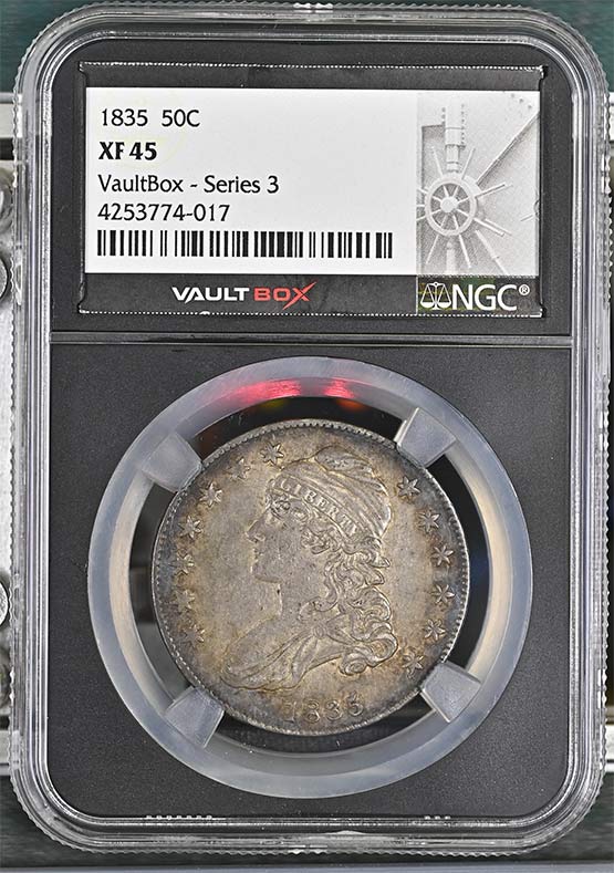 1835 Capped Bust Lettered Edge Half Dollar NGC XF45 Vaultbox Series 3 Front