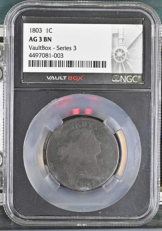 1803 Draped Bust Large Cent NGC AG3BN Vaultbox Series 3 Front