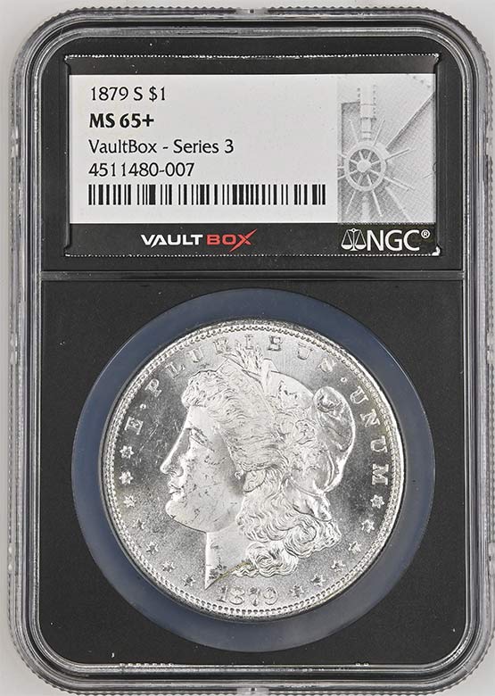 1879-S $1 Morgan Silver Dollar NGC MS65+ Vaultbox Series 3 Front