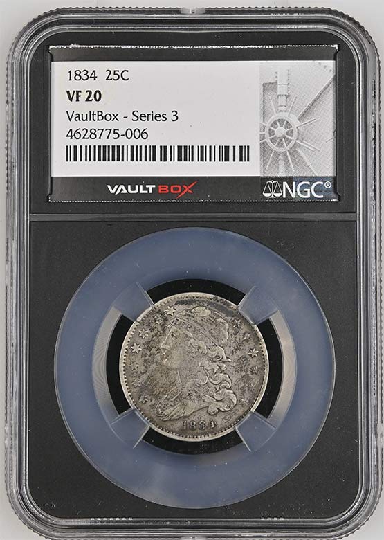 1834 Capped Bust Quarter NGC VF20 Vaultbox Series 3 Front
