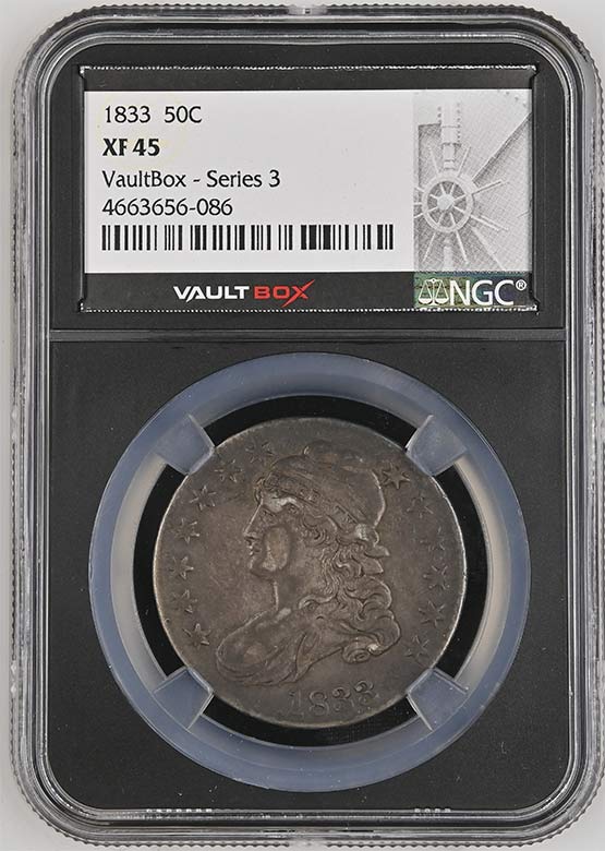 1833 Capped Bust Lettered Edge Half Dollar NGC XF45 Vaultbox Series 3 Front
