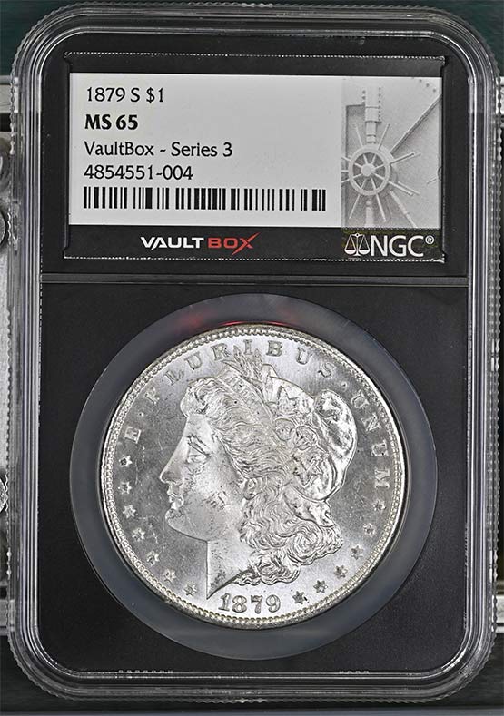 1879-S $1 Morgan Silver Dollar NGC MS65 Vaultbox Series 3 Front