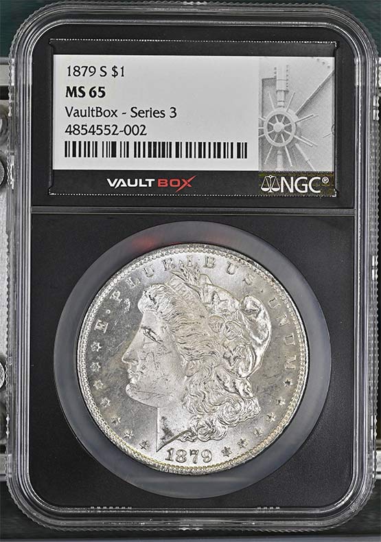 1879-S $1 Morgan Silver Dollar NGC MS65 Vaultbox Series 3 Front