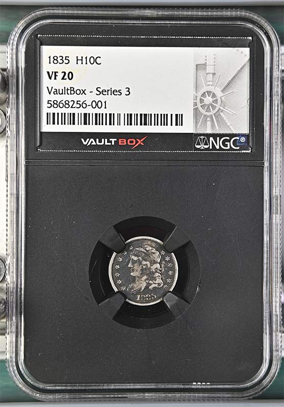 1835 Capped Bust Half Dime NGC VF20 Vaultbox Series 3 Front
