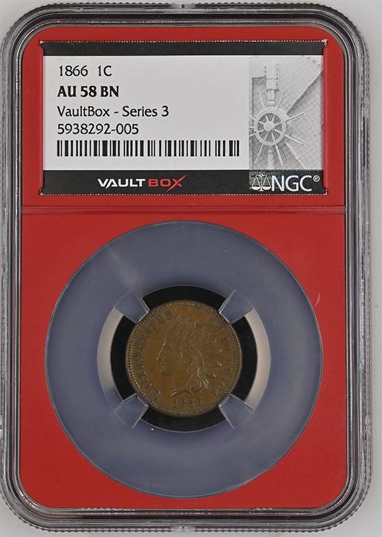 1866 Indian Head Cent NGC AU58BN Vaultbox Series 3 Front