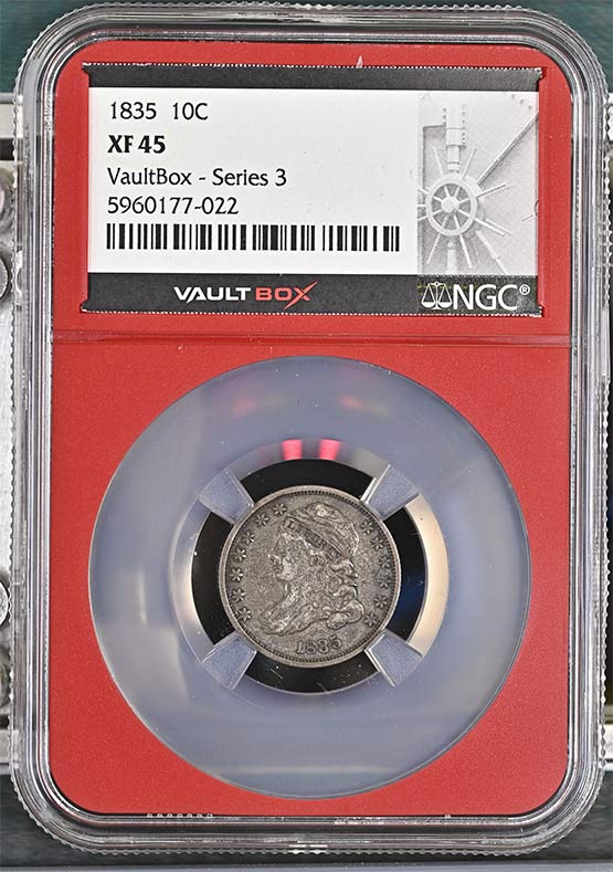1835 Capped Bust Dime NGC XF45 Vaultbox Series 3 Front