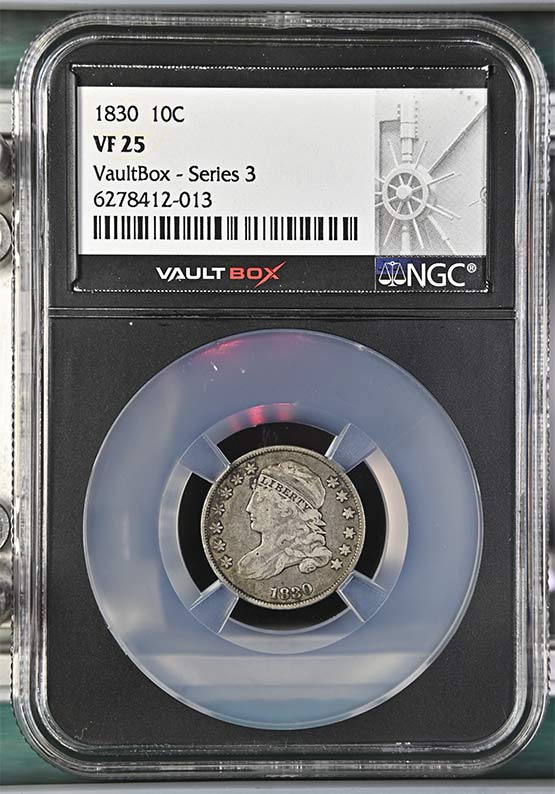 1830 Capped Bust Dime NGC VF25 Vaultbox Series 3 Front
