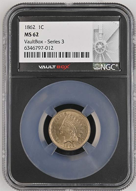1862 Copper Nickel Indian Head Cent NGC MS62 Vaultbox Series 3 Front