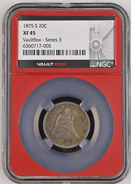 1875-S Seated Liberty Twenty-Cent Piece NGC XF45 Vaultbox Series 3 Front