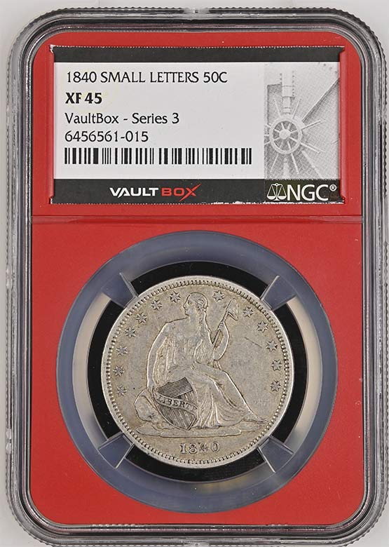 1840 Small Letters Seated Liberty Half Dollar NGC XF45 Vaultbox Series 3 Front