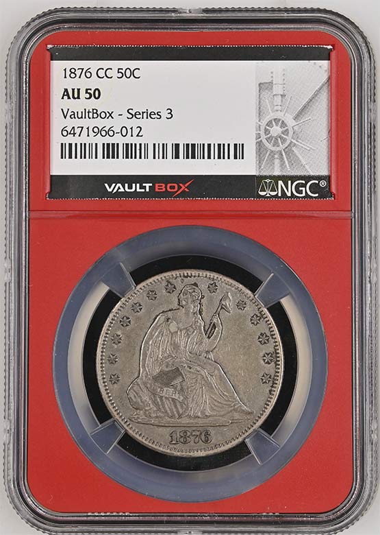 1876-CC Seated Liberty Half Dollar NGC AU50 Vaultbox Series 3 Front