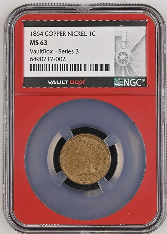 1864 Copper Nickel Indian Head Cent NGC MS63 Vaultbox Series 3 Front
