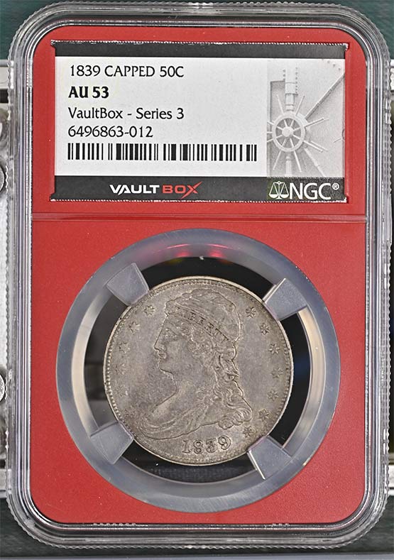1839 Capped Bust Reeded Edge Half Dollar NGC AU53 Vaultbox Series 3 Front