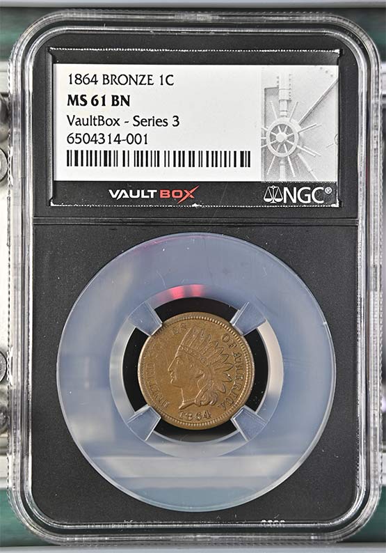 1864 Bronze Indian Head Cent NGC MS61BN Vaultbox Series 3 Front