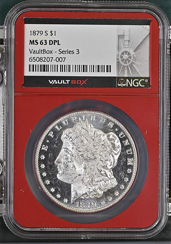 1879-S $1 Morgan Silver Dollar NGC MS63DPL Vaultbox Series 3 Front