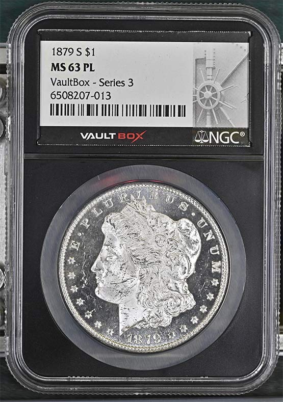 1879-S $1 Morgan Silver Dollar NGC MS63PL Vaultbox Series 3 Front