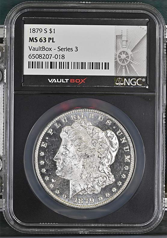 1879-S $1 Morgan Silver Dollar NGC MS63PL Vaultbox Series 3 Front