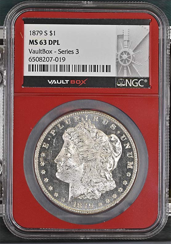 1879-S $1 Morgan Silver Dollar NGC MS63DPL Vaultbox Series 3 Front