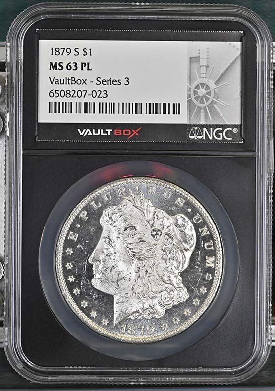 1879-S $1 Morgan Silver Dollar NGC MS63PL Vaultbox Series 3 Front