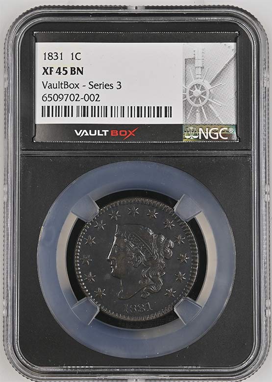 1831 Classic Head Large Cent NGC XF45BN Vaultbox Series 3 Front