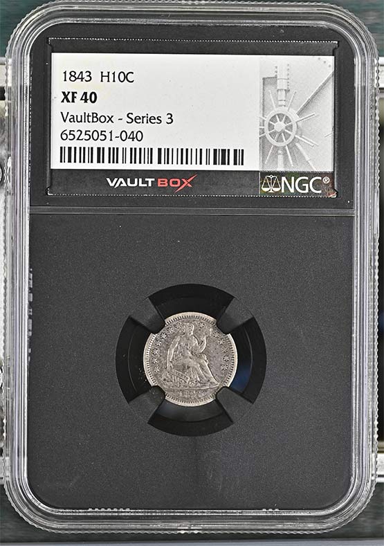 1843 Seated Liberty Half Dime NGC XF40 Vaultbox Series 3 Front