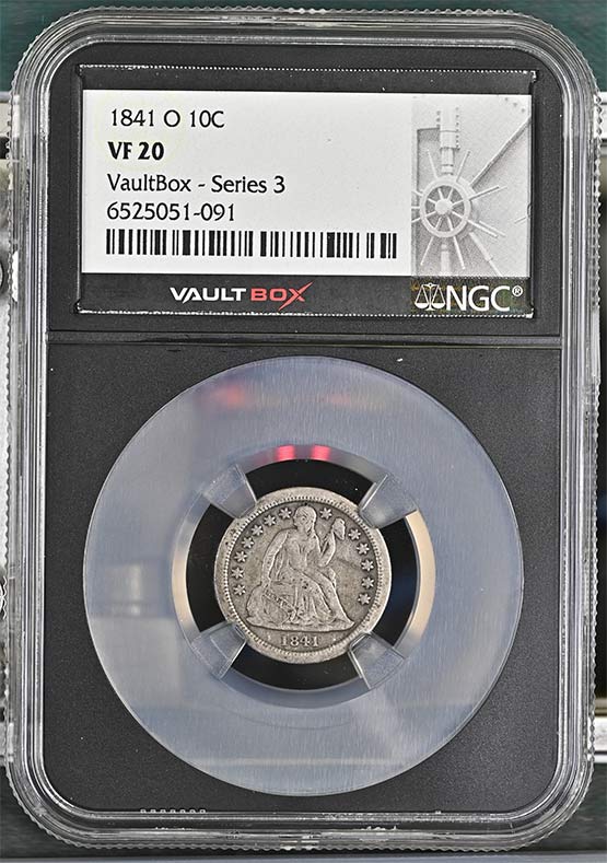 1841-O Seated Liberty Dime NGC VF20 Vaultbox Series 3 Front