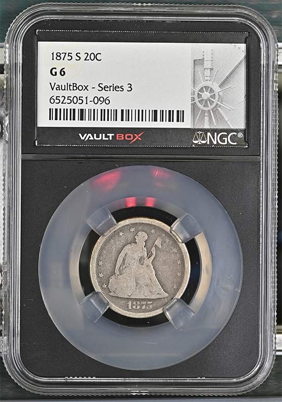1875-S Seated Liberty Twenty-Cent Piece NGC G6 Vaultbox Series 3 Front